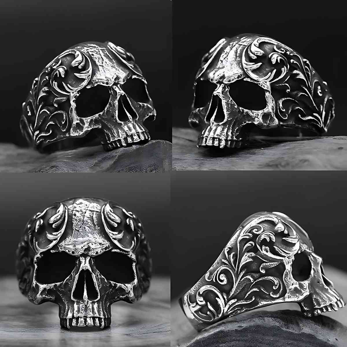 Floral Half Skull Ring Xenos Jewelry