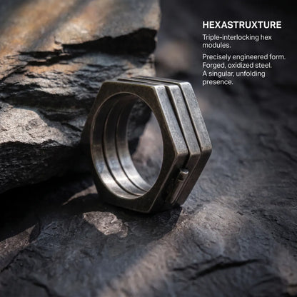 Folding Hex Ring Stacked on Black Stone Surface