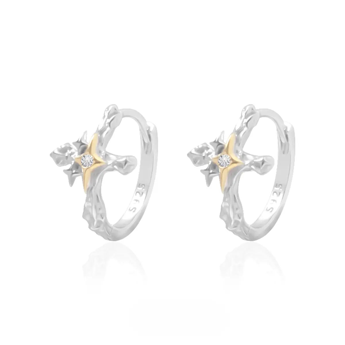 Four Pointed Star Cross Hoop Earrings Front