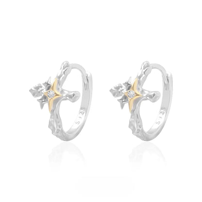 Four Pointed Star Cross Hoop Earrings Front