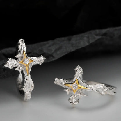 Four Pointed Star Cross Hoop Earrings Side