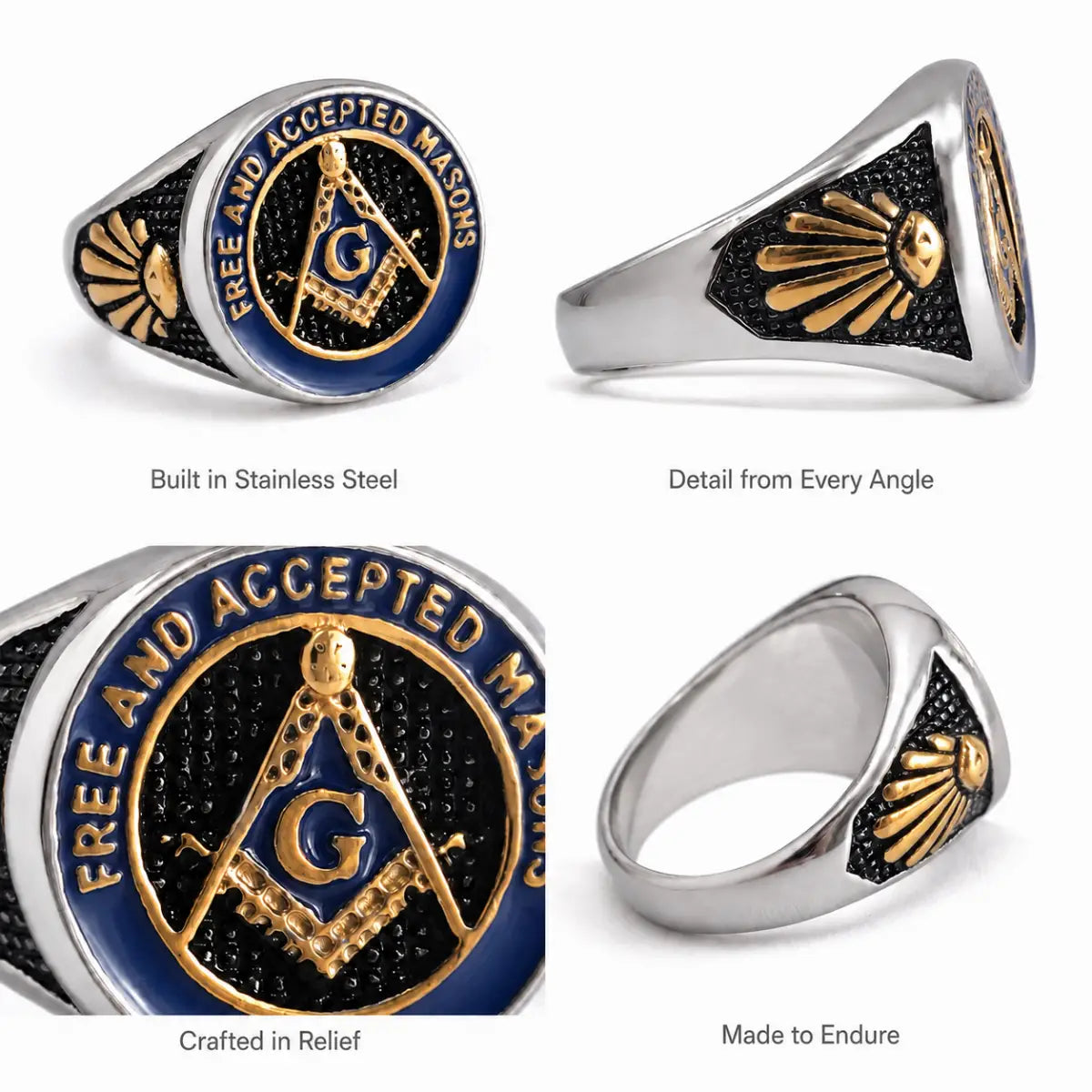 Free and Accepted Masons Ring Blue Enamel Details and Features Infographic
