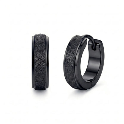 Frosted Hoop Earrings Black 4mm