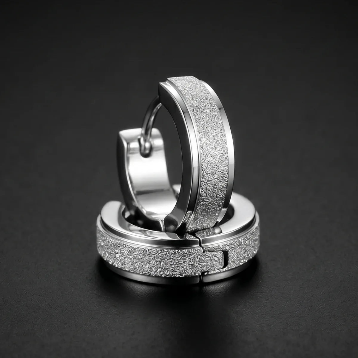 Frosted Hoop Earrings Silver 4mm Close Up
