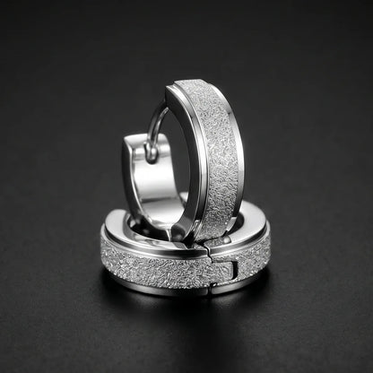 Frosted Hoop Earrings Silver 4mm Close Up