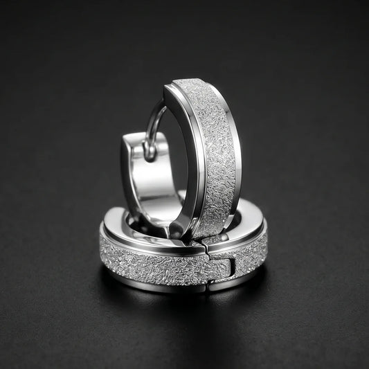 Frosted Hoop Earrings Silver 4mm Close Up