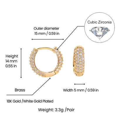 Full Pave Diamond Huggie Hoop Earrings Dimensions and Weight