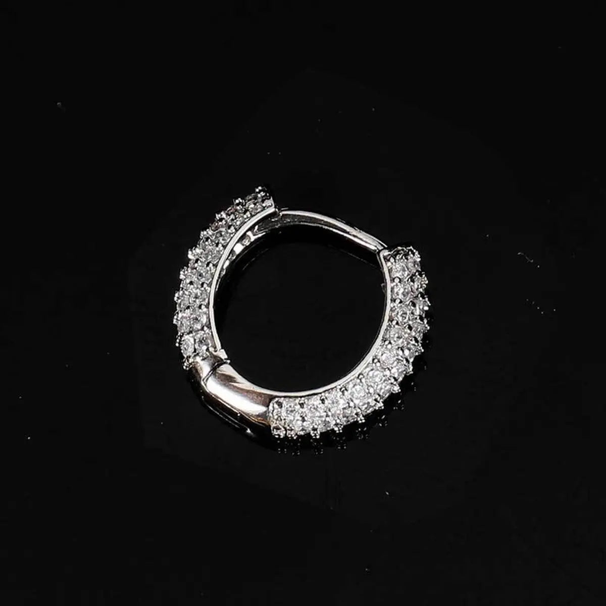 Full Pave Diamond Huggie Hoop Earrings White Gold Details