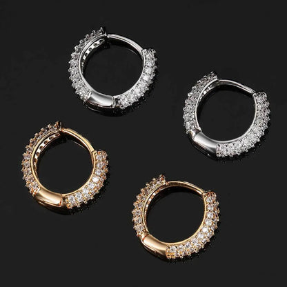 Full Pave Diamond Huggie Hoop Earrings White Gold and Gold