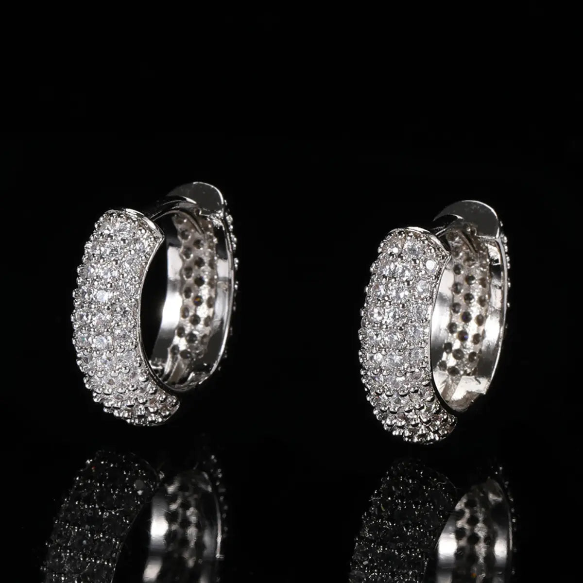 Full Pave Diamond Huggie Hoop Earrings White Gold