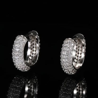 Full Pave Diamond Huggie Hoop Earrings White Gold
