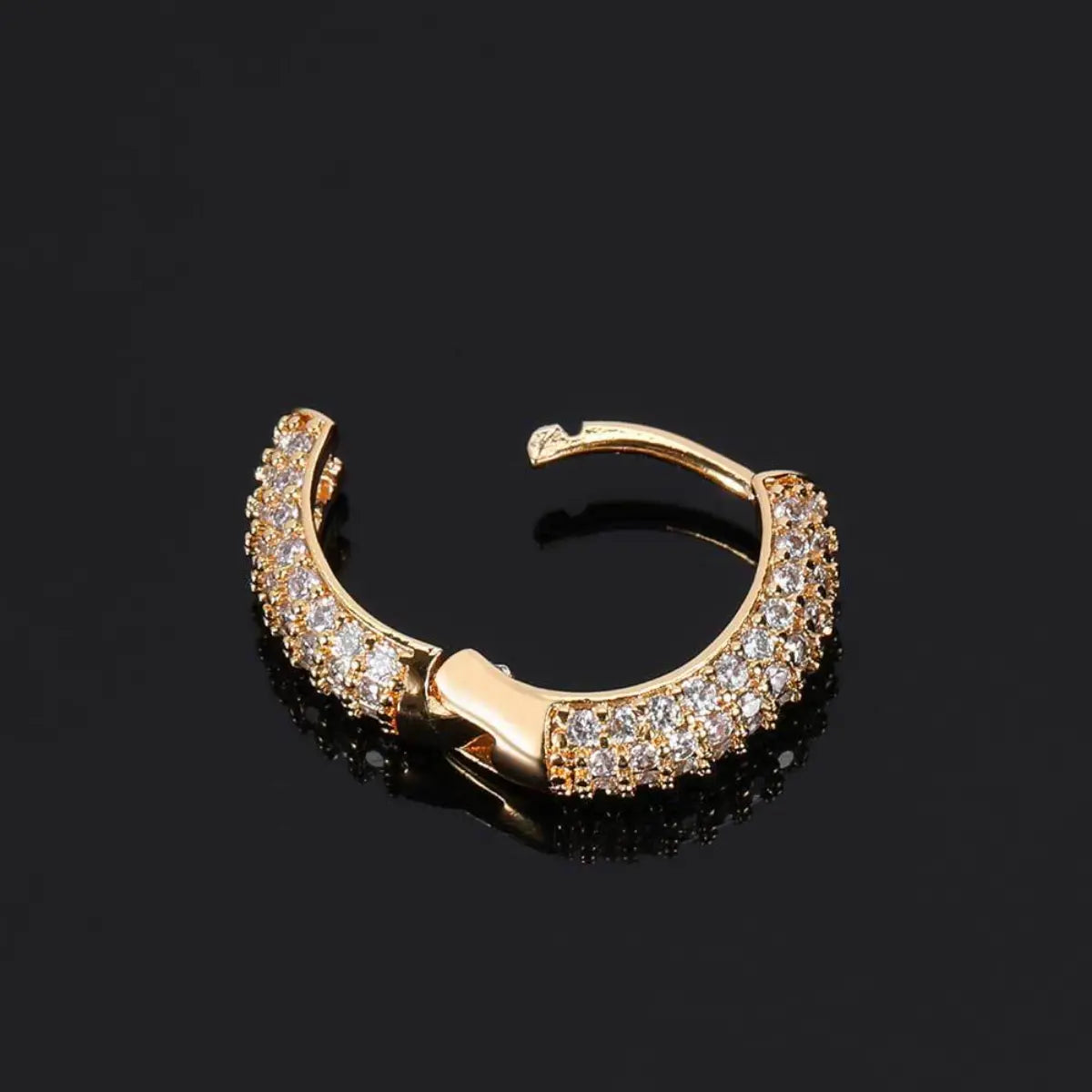 Full Pave Diamond Huggie Hoop Earrings Yellow Gold Details