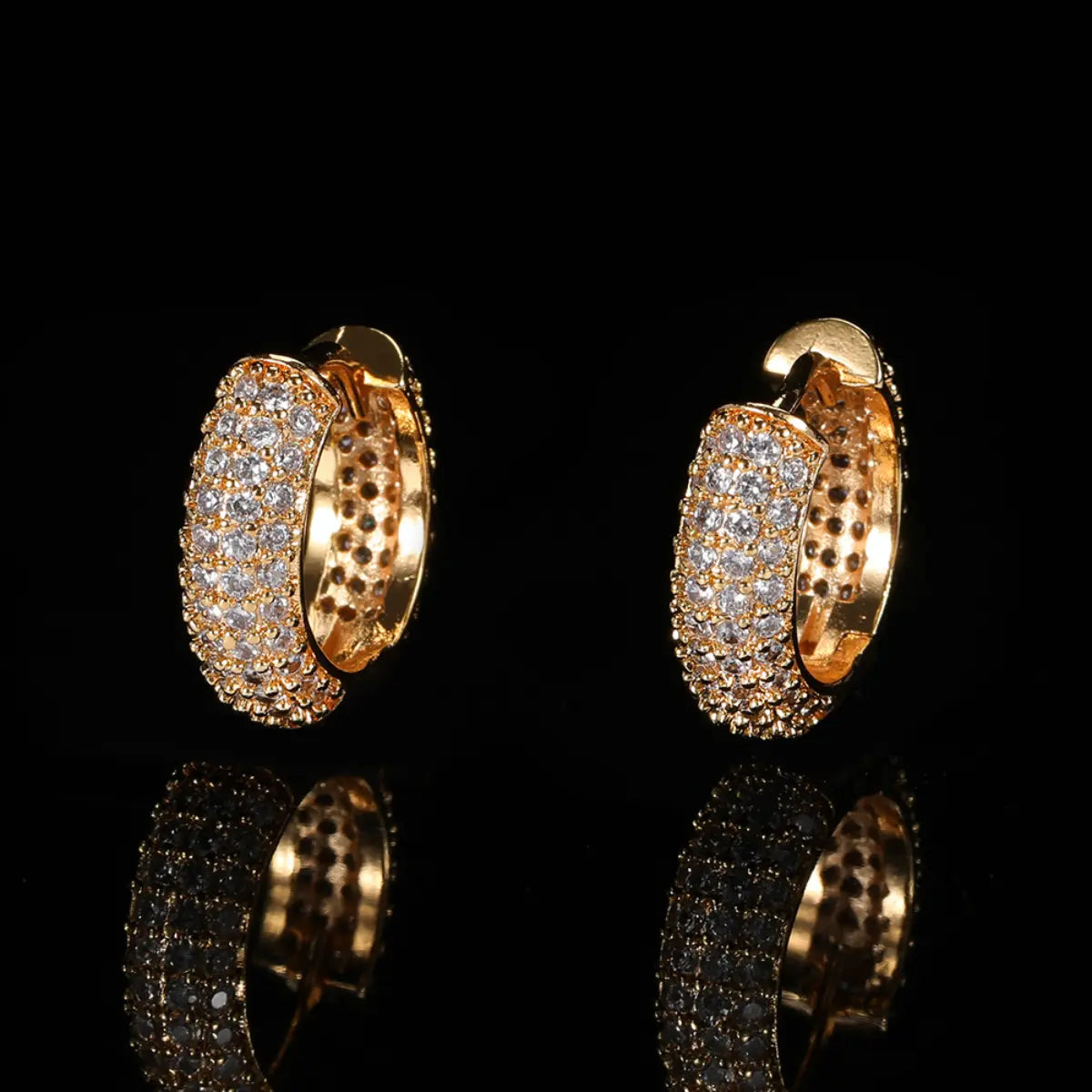 Full Pave Diamond Huggie Hoop Earrings Yellow Gold