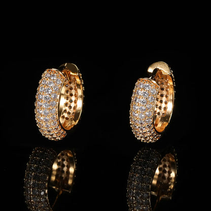 Full Pave Diamond Huggie Hoop Earrings Yellow Gold