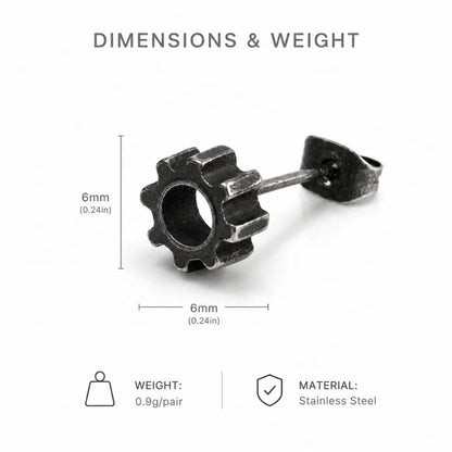 Gear Stud Earrings Stainless Steel Dimension Diagram 7.5mm 0.3inch and 11mm 0.43inch
