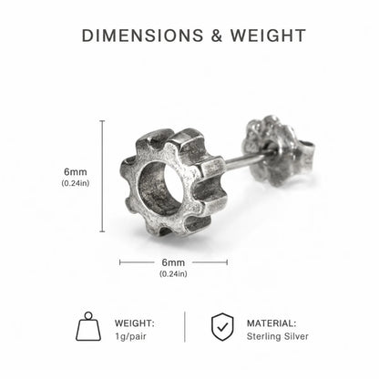 Gear Stud Earrings Sterling Silver Dimension Diagram 7.6mm 0.3inch and 11mm 0.43inch