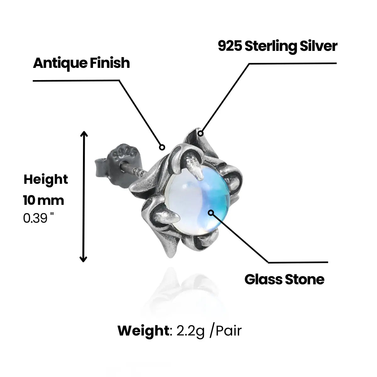 Gem Claw Stud Earrings Dimensions and Weight