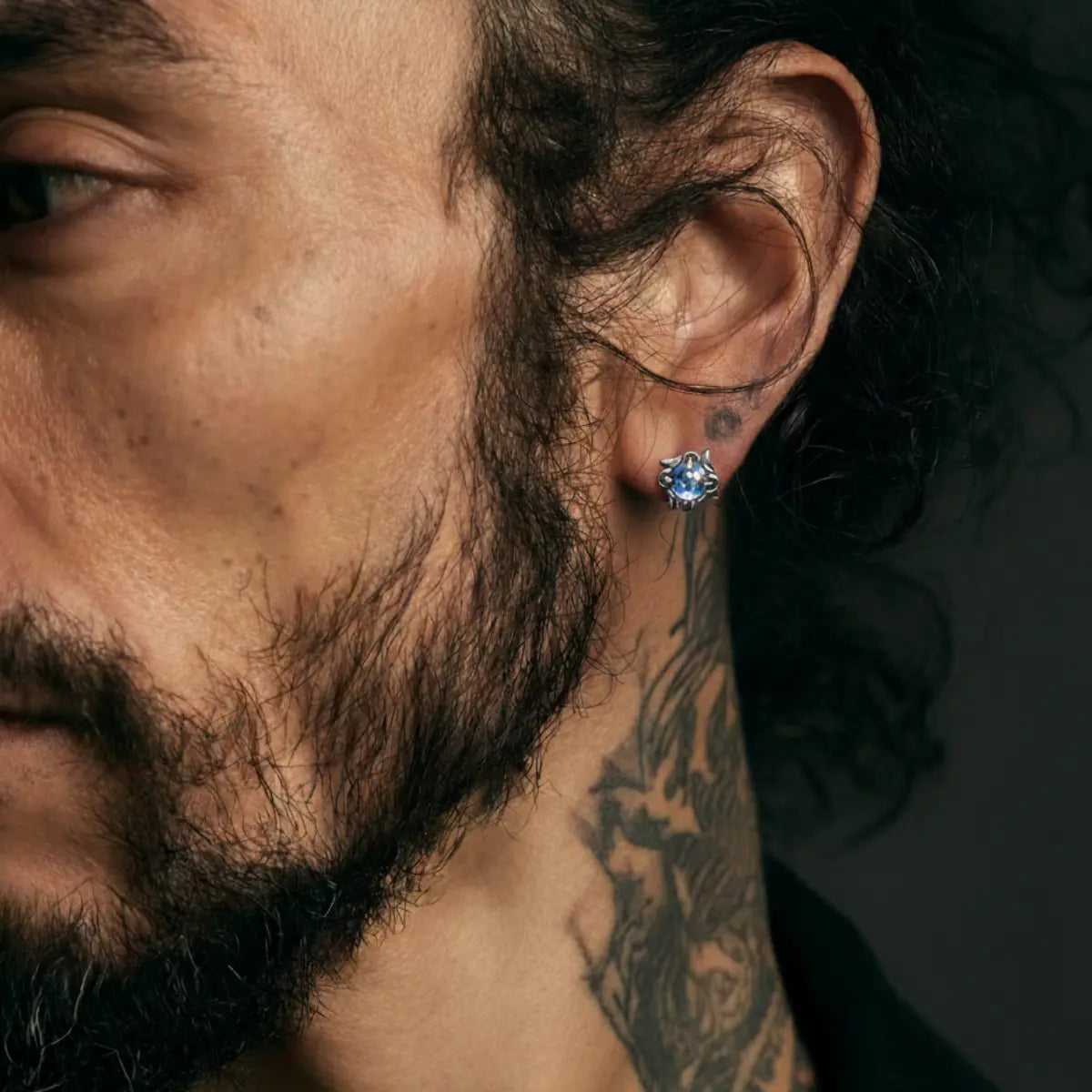 Gem Claw Stud Earrings Worn by Male Model Side