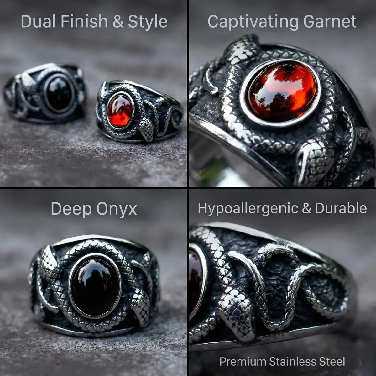 Gemstone Snake Ring Features