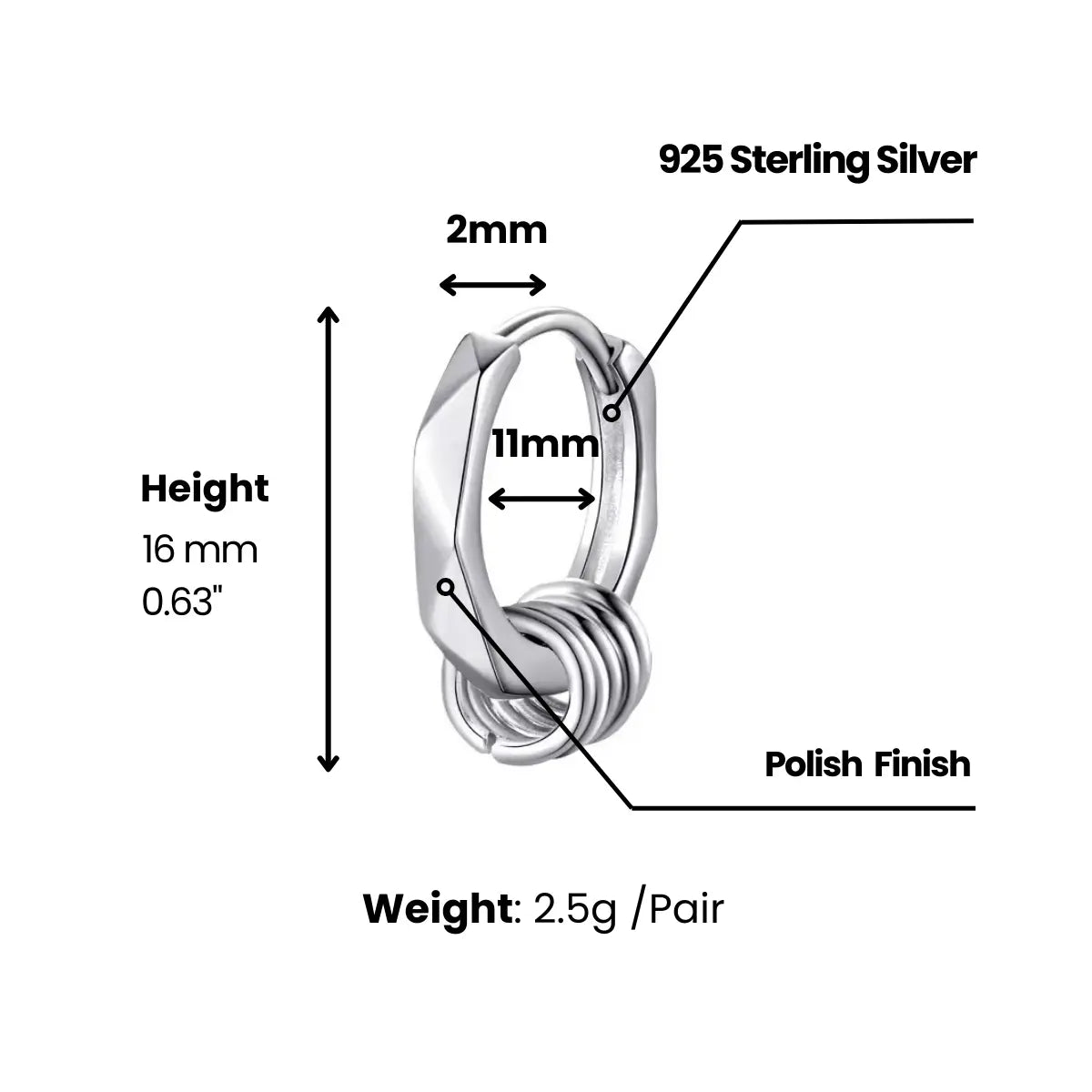 Geometric Hexagon Hoop Earrings with Rings Dimensions and Weight