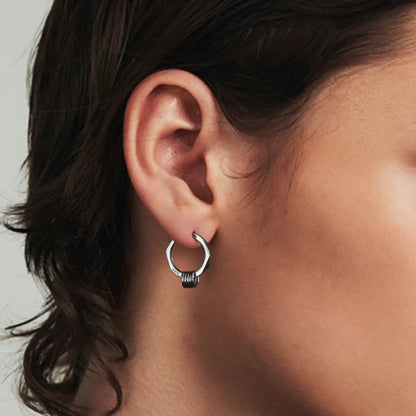 Geometric Hexagon Hoop Earrings with Rings Worn by Male Model Side