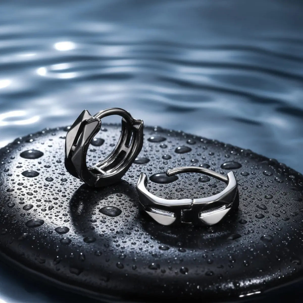 Geometric Hoop Earrings Black