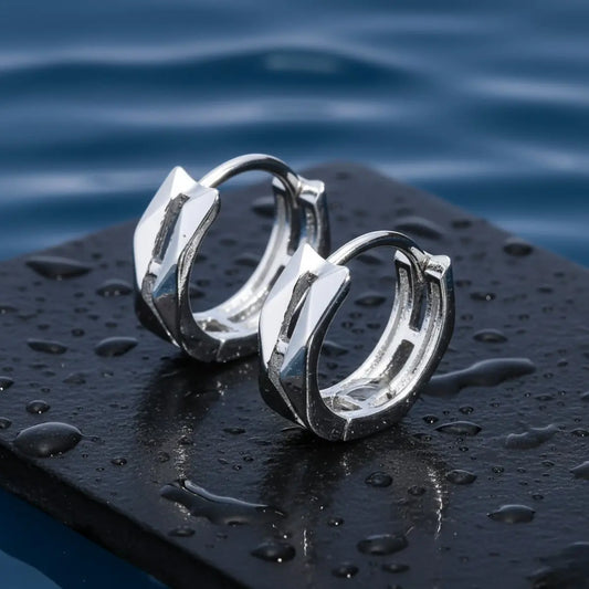 Geometric Hoop Earrings Silver