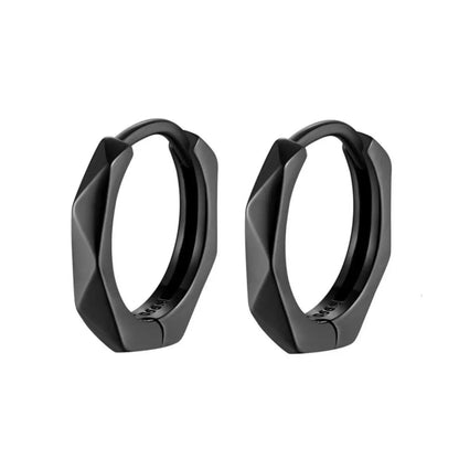 Geometric Silver Huggie Hoop Earrings Black Details