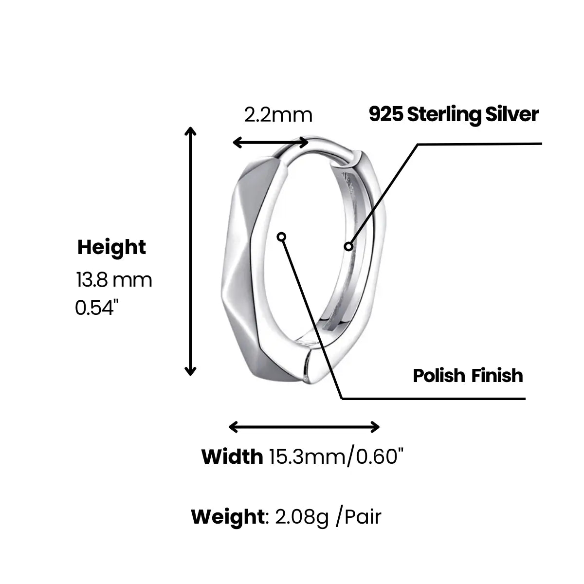 Geometric Silver Huggie Hoop Earrings Dimensions And Weight