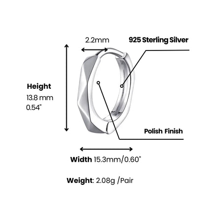 Geometric Silver Huggie Hoop Earrings Dimensions And Weight