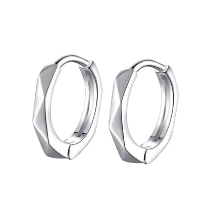 Geometric Silver Huggie Hoop Earrings White Gold Details