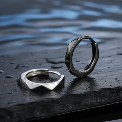 Geometric Silver Huggie Hoop Earrings White Gold And Black