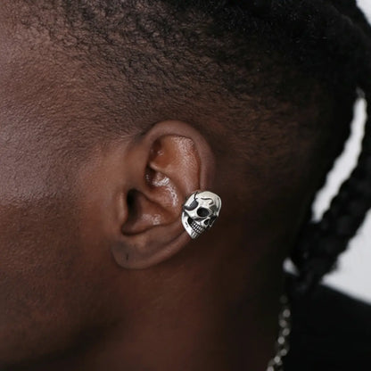 Geometric Skull Ear Cuff Earrings Worn by Male Model