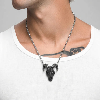 Goat Skull Necklace Worn by Male Model