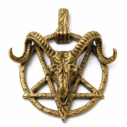 Goat Skull Pentagram Necklace Gold Pendant Only Front View White Background