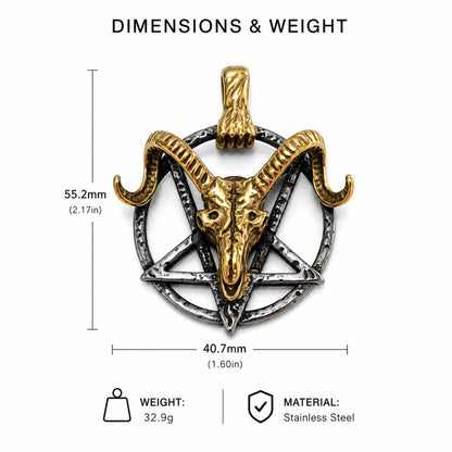Goat Skull Pentagram Necklace Gold & Silver Dimension Diagram 47.7mm 1.88inch and 40.7mm 1.60inch