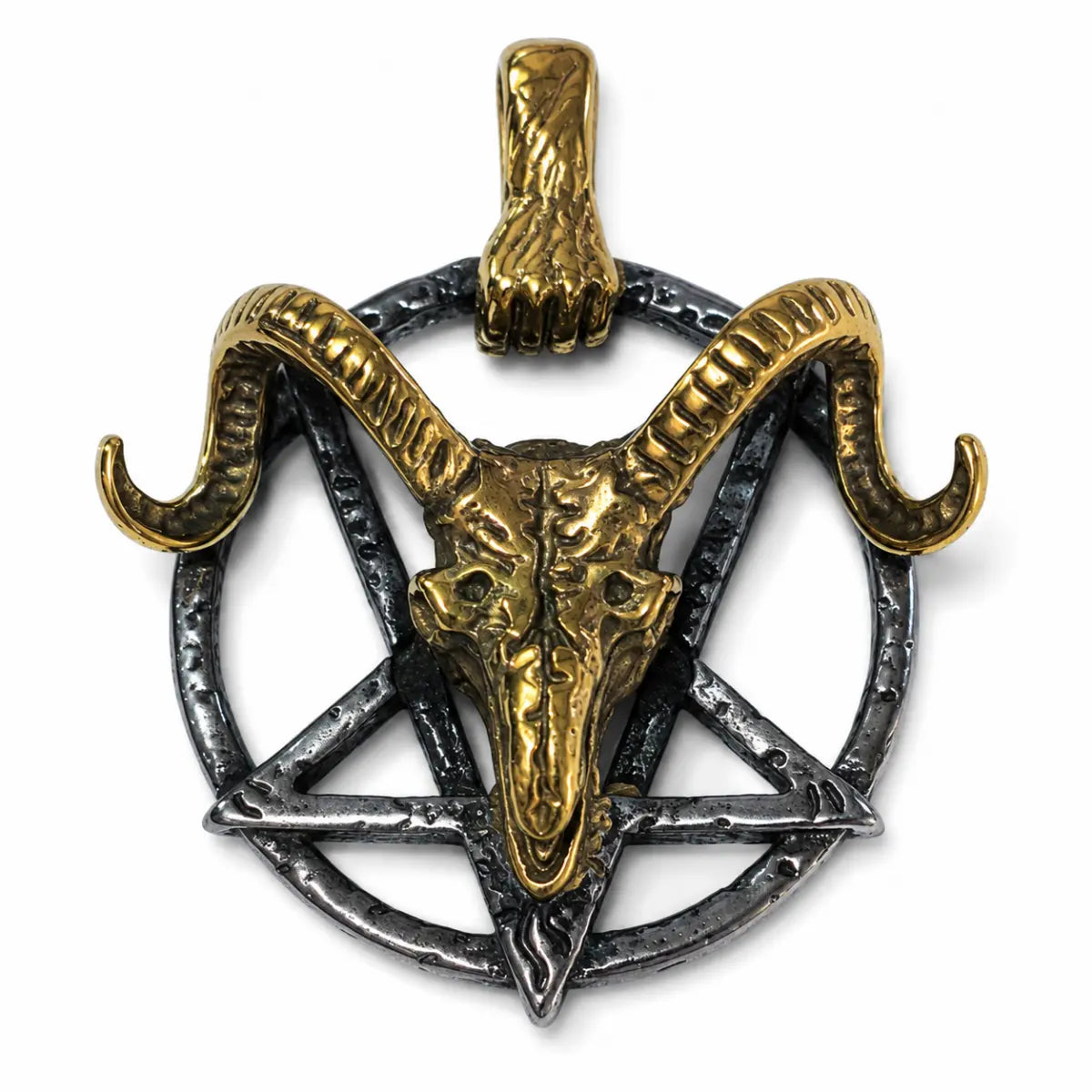 Goat Skull Pentagram Necklace Gold & Silver Pendant Only Front View White Background