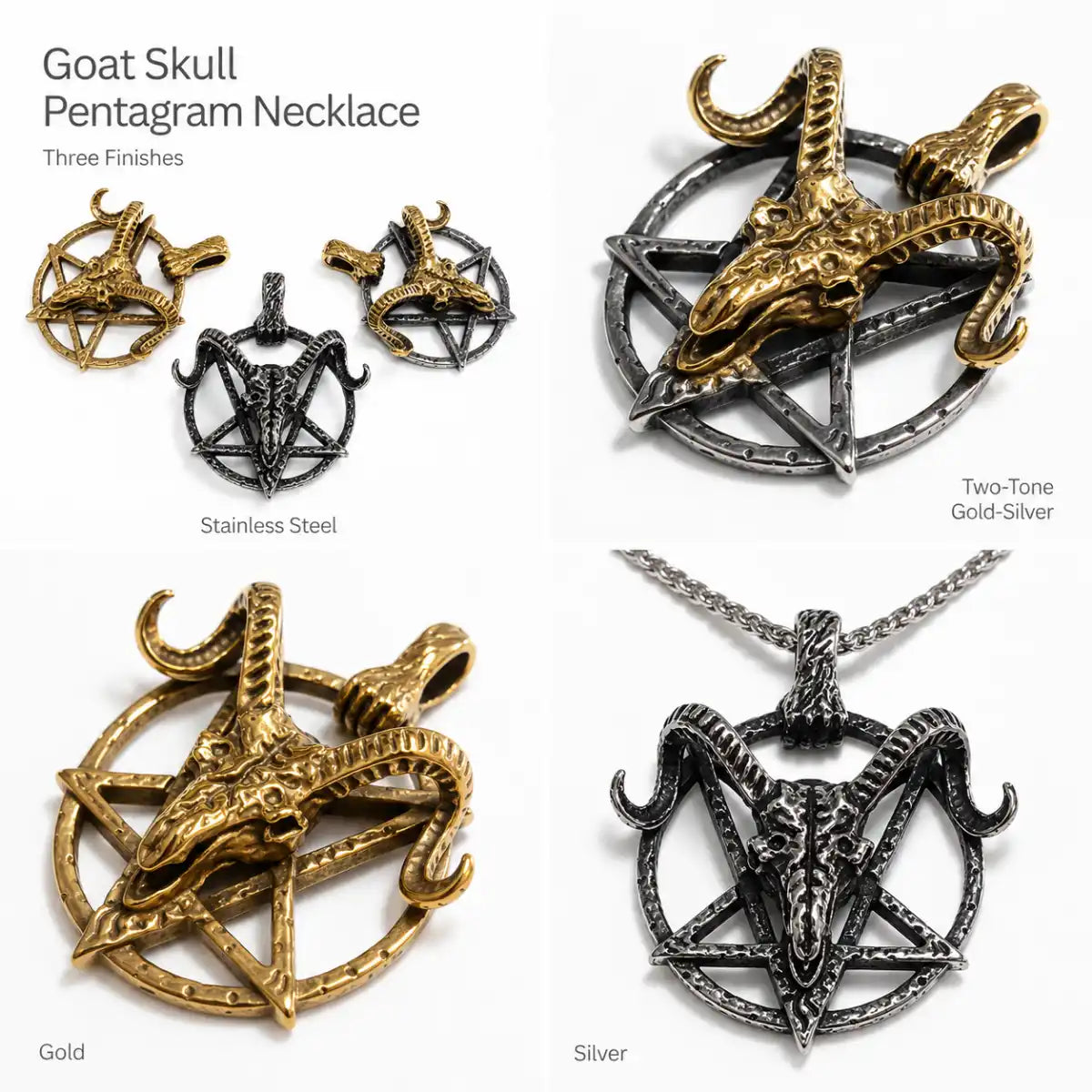 Goat Skull Pentagram Necklace Multi Color Variant Showcase