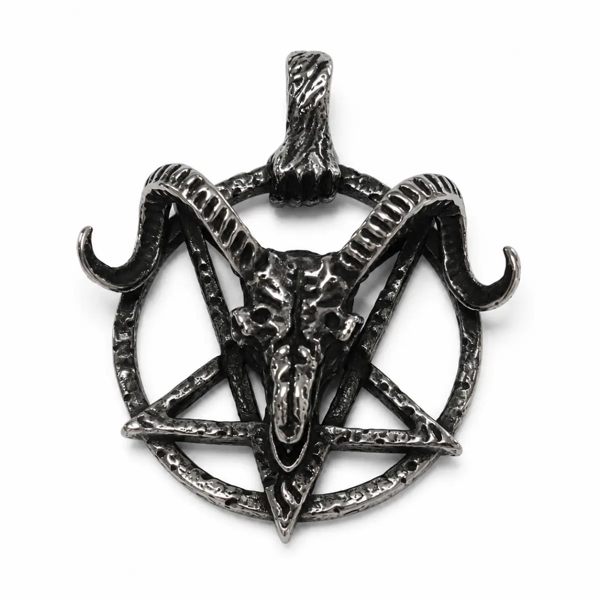Goat Skull Pentagram Necklace Silver Pendant Only Front View White Background