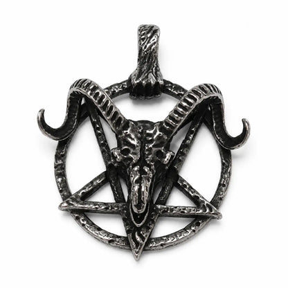 Goat Skull Pentagram Necklace Silver Pendant Only Front View White Background