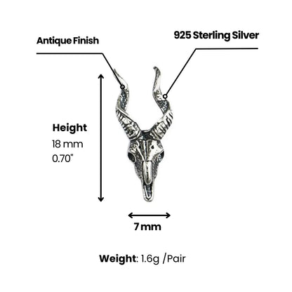 Goat Skull Stud Earrings Sterling Silver Dimensions and Weight