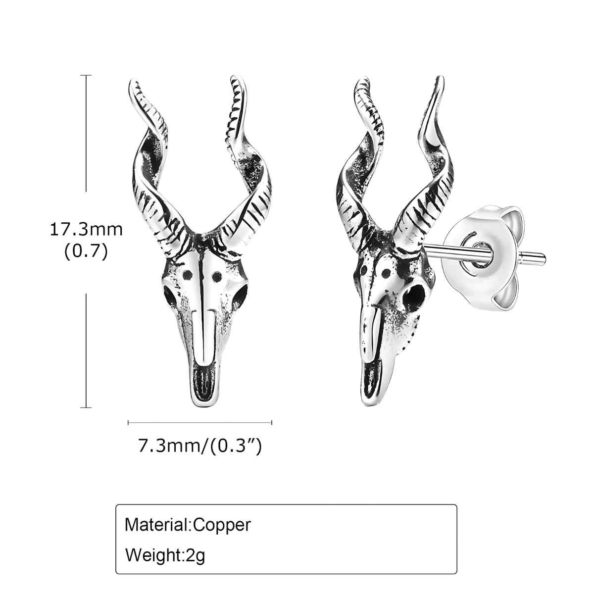 Goat Skull Stud Earrings Size