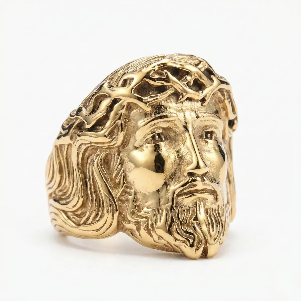 Gold 3D Jesus Head Thorn Ring Details