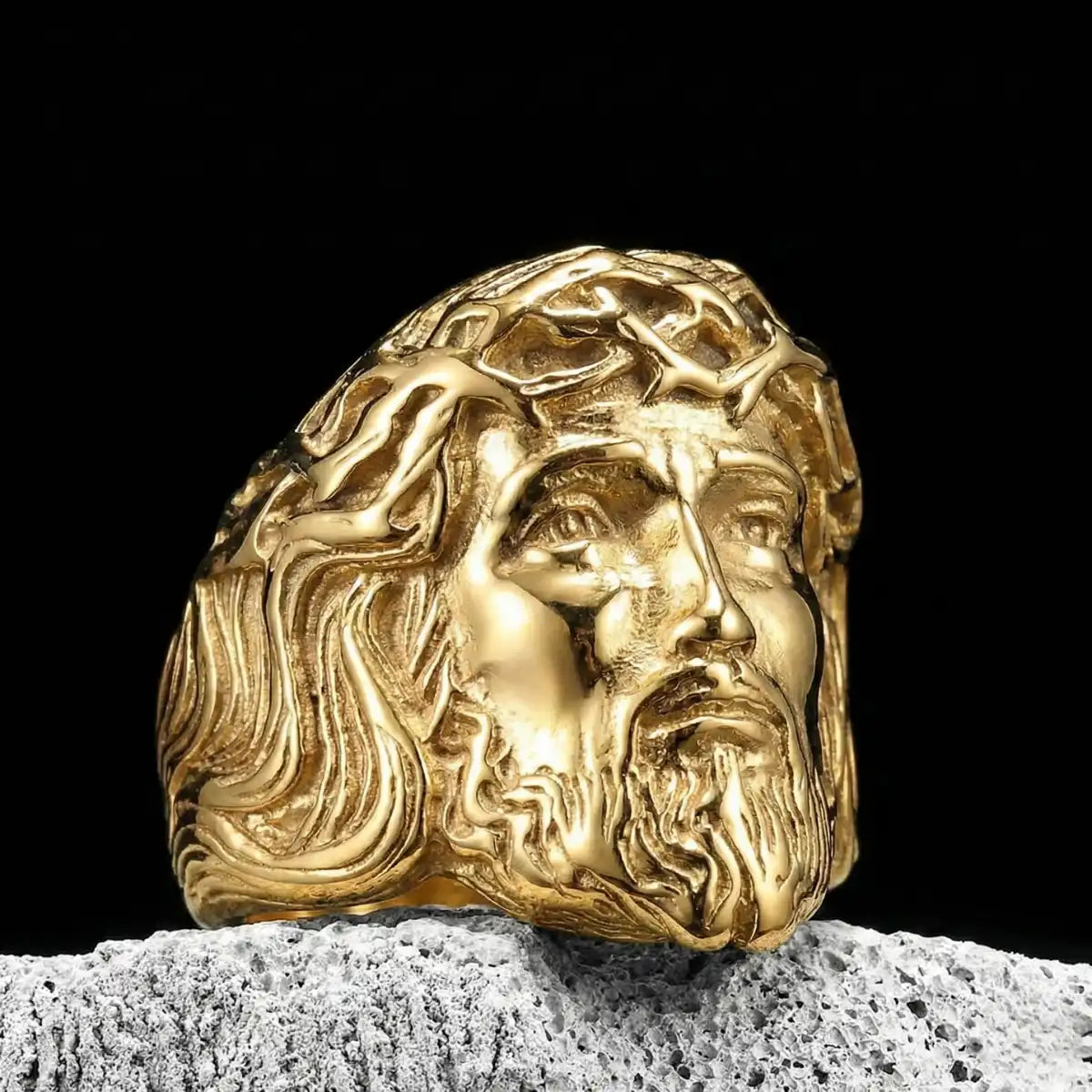 Gold 3D Jesus Head Thorn Ring