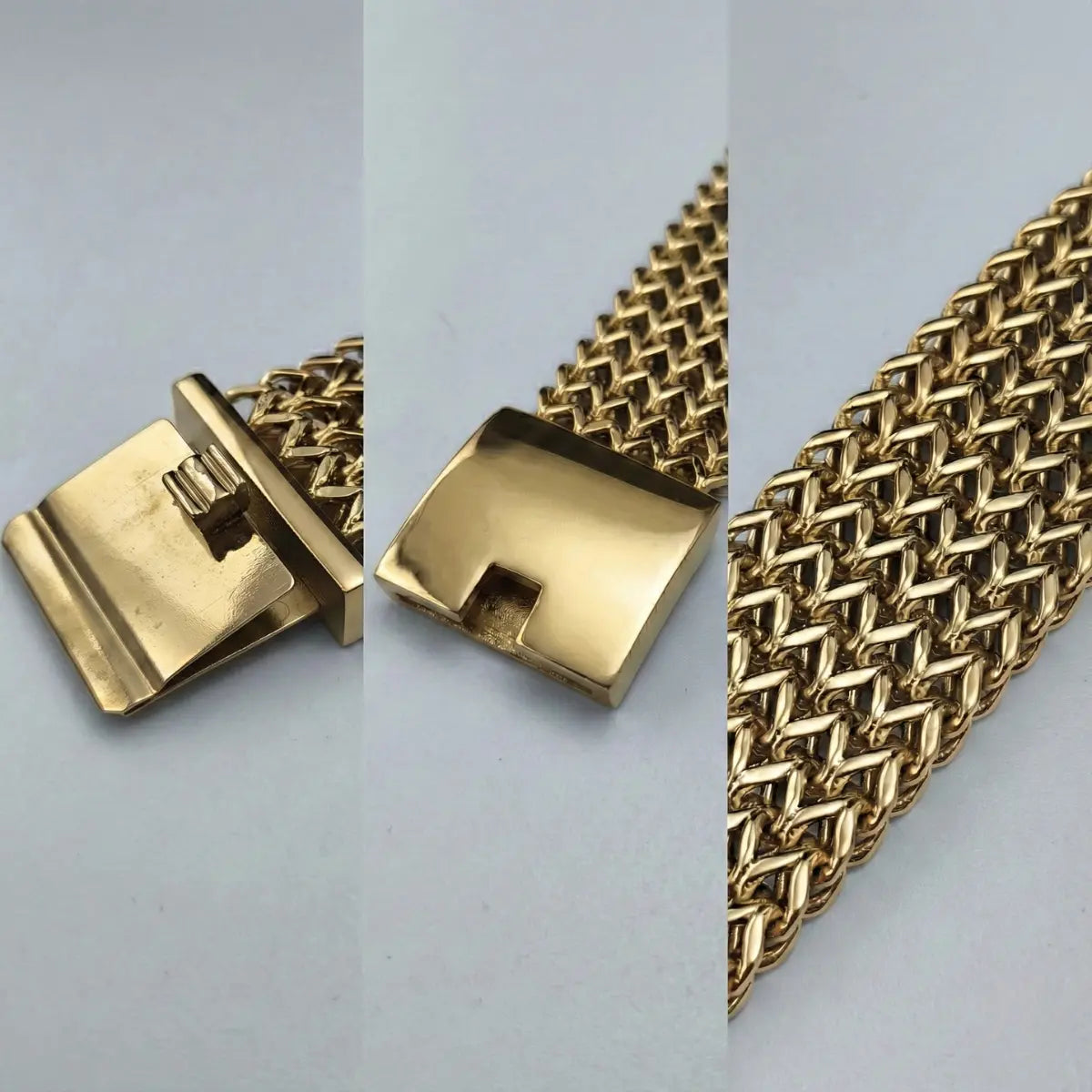 Gold Chunky Woven Mesh Bracelet 30mm Details