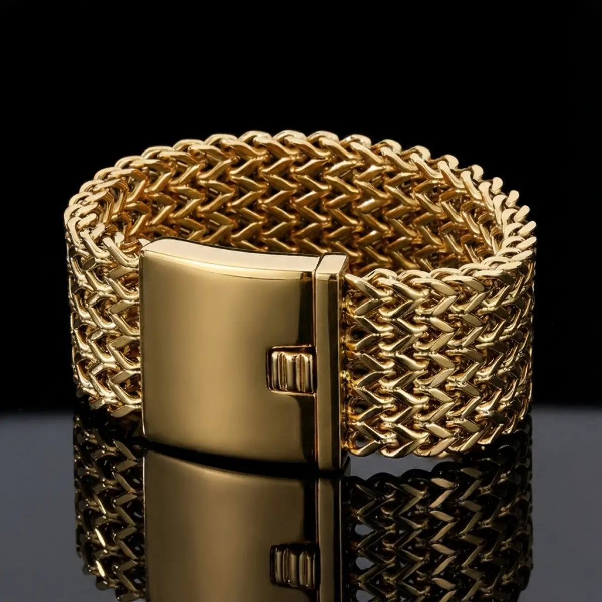 Gold Chunky Woven Mesh Bracelet 30mm