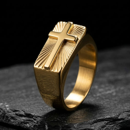 Gold Flat Top Cross Ring