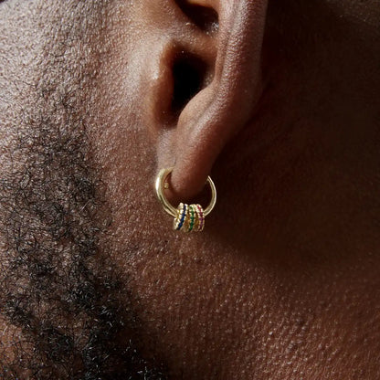 Gold Hoop Earrings with Iced Out Rings Worn by Male Model