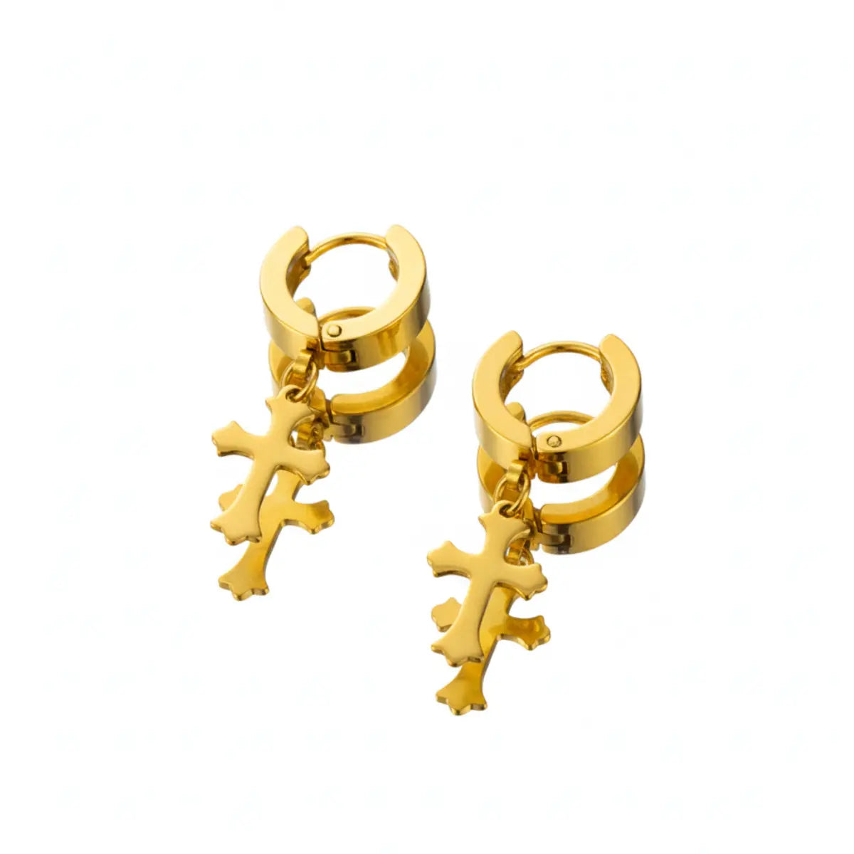 Gold Latin Cross Drop Earrings Front