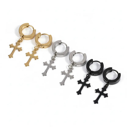 Gold Latin Cross Drop Earrings Silver and Black